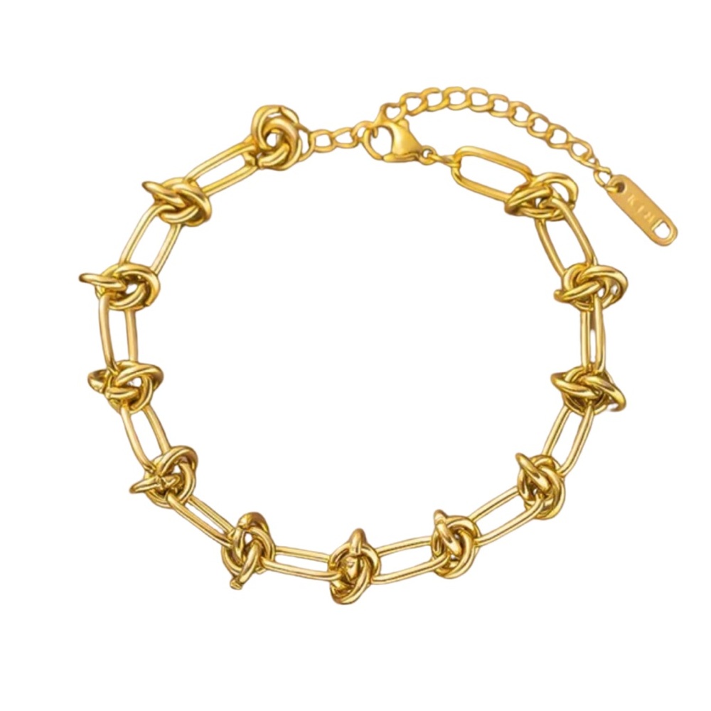 Gold Tone Knot Link Chain Bracelet | Stainless Steel | Adjustable